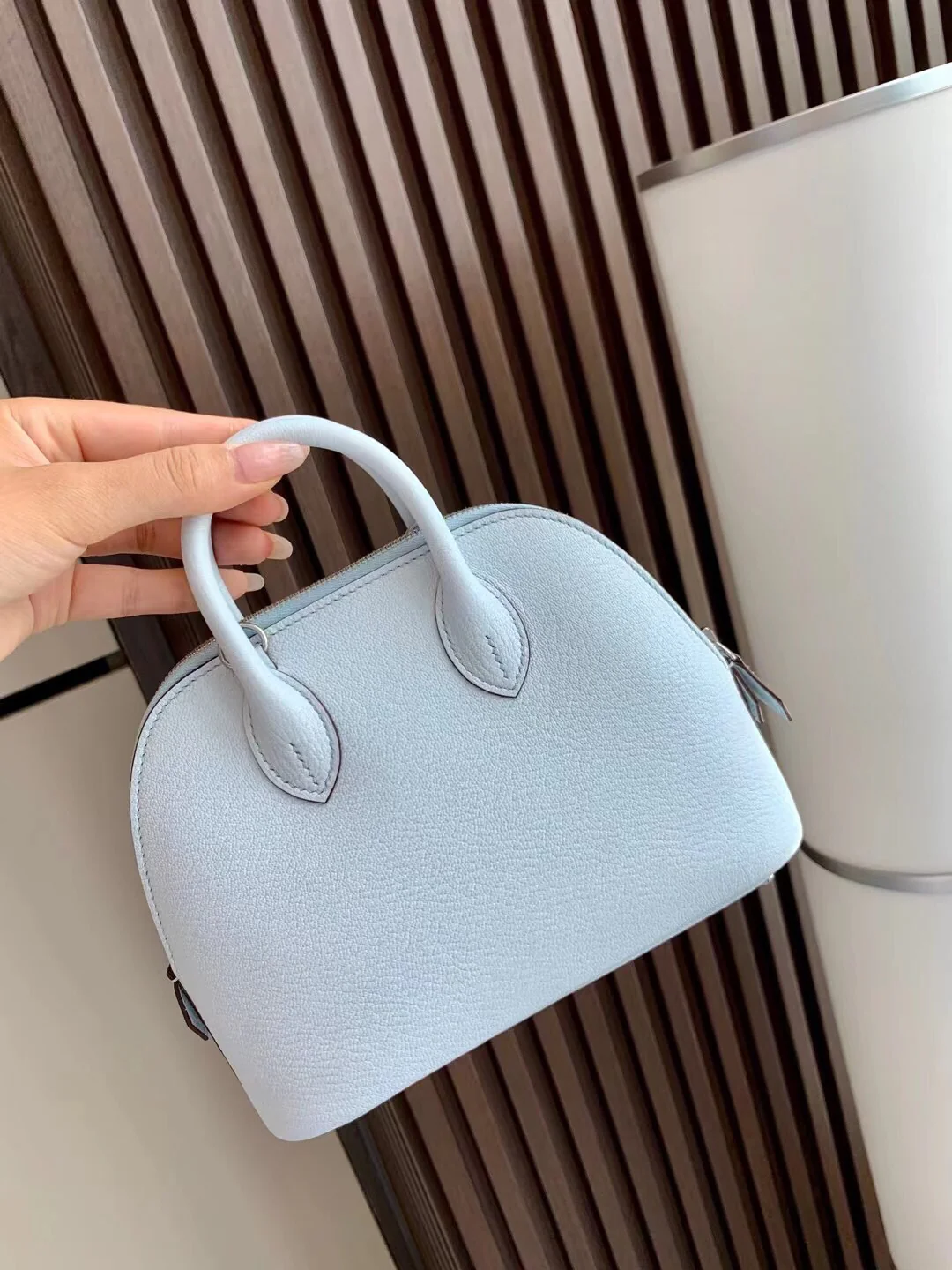 Hermes Bolide Mini T0 Fog Blue Silver Button