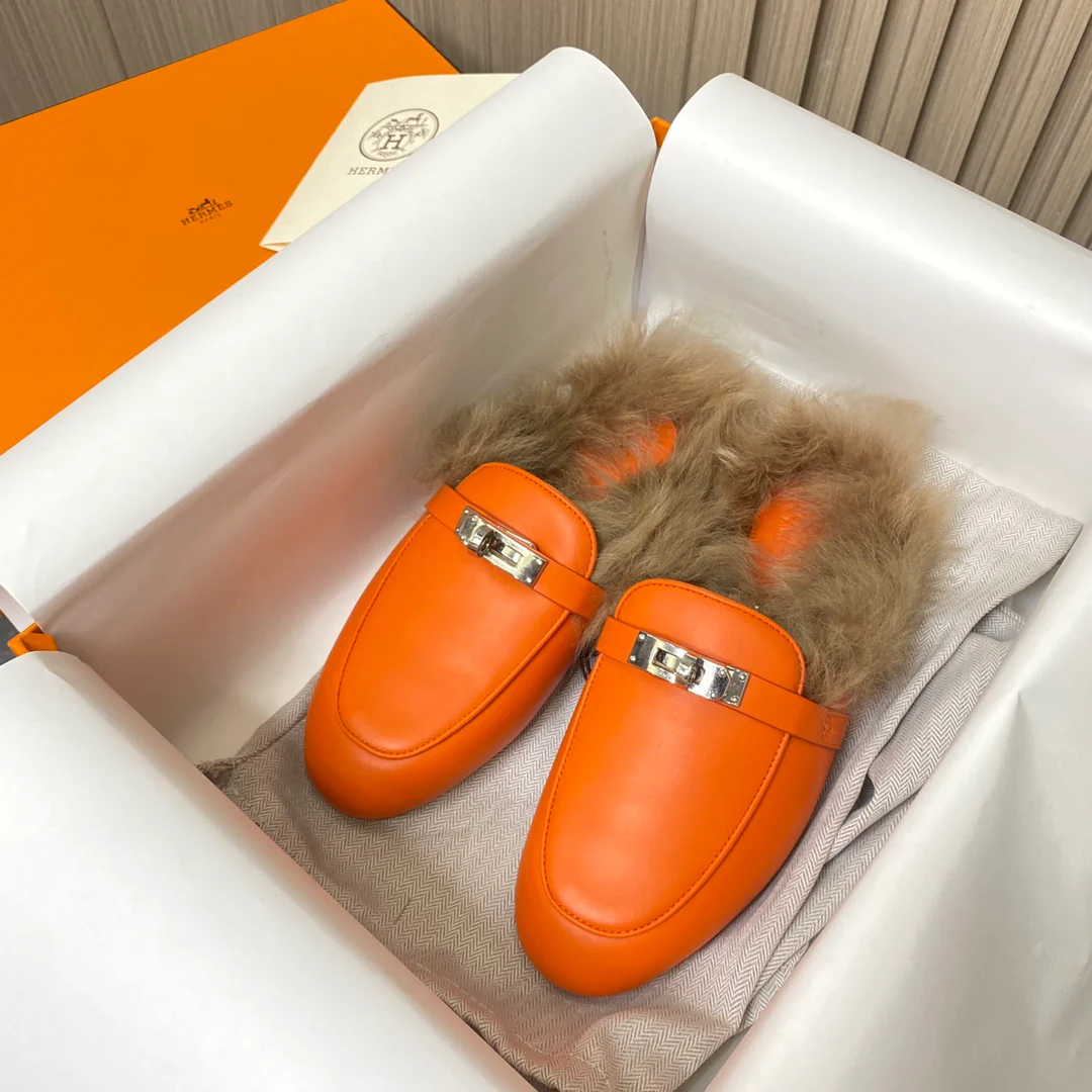 Классические лоферы Hermes - оранжевые
