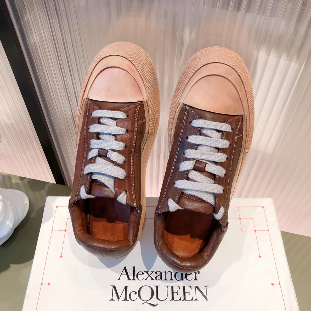 коричневые парусиновые туфли на платформе McQueen