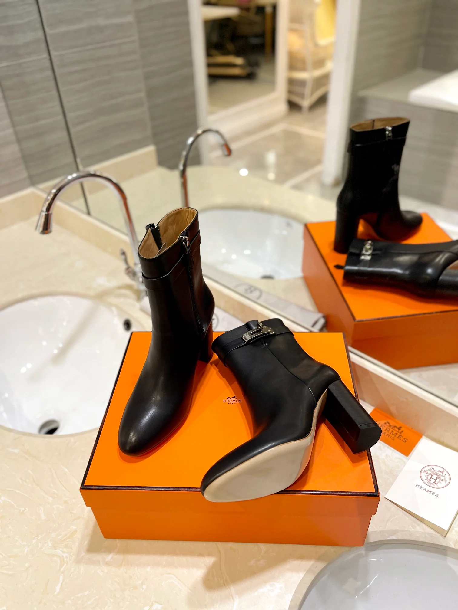 Классические сапоги Hermes Kelly Buckle до середины икры - черные