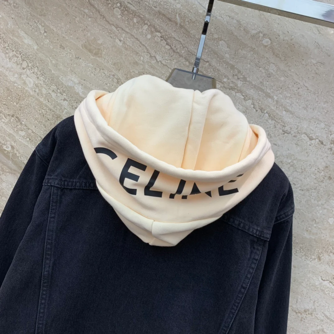 Джинсовая куртка Celine 2403 с капюшоном и надписью 