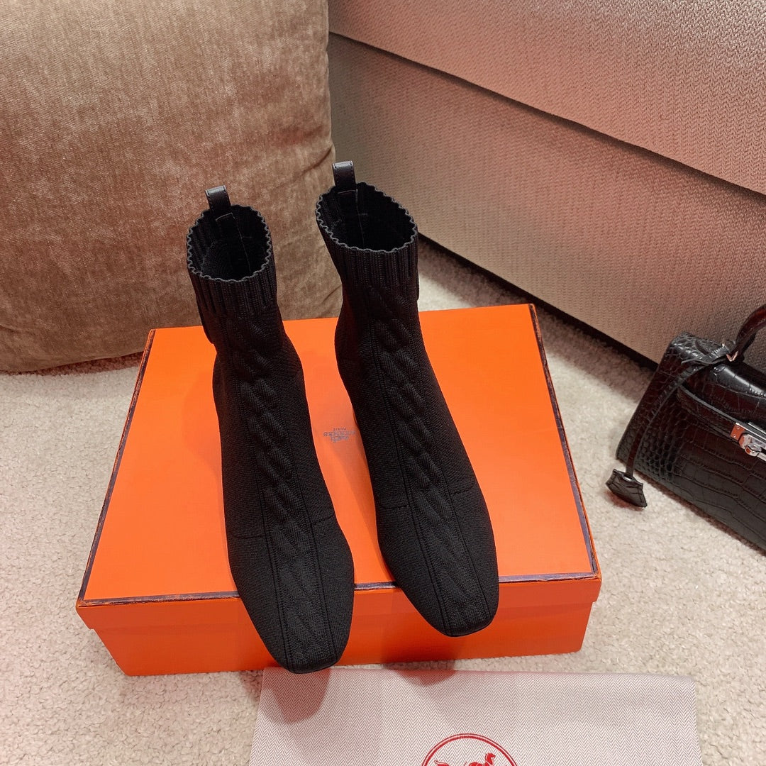 Вязаные эластичные сапоги Hermes-volver - черные