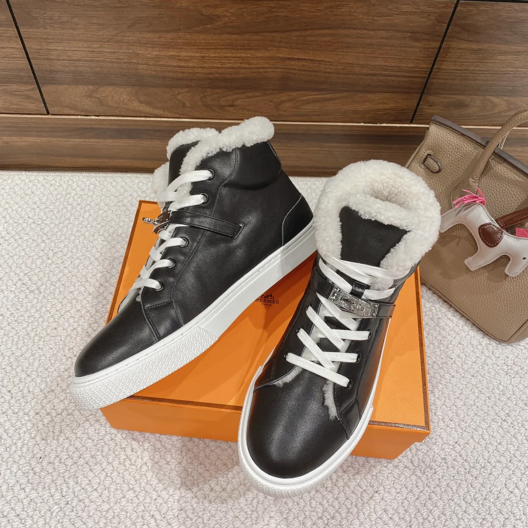 Высокие шерстяные кроссовки Hermes Kelly - унисекс - черные