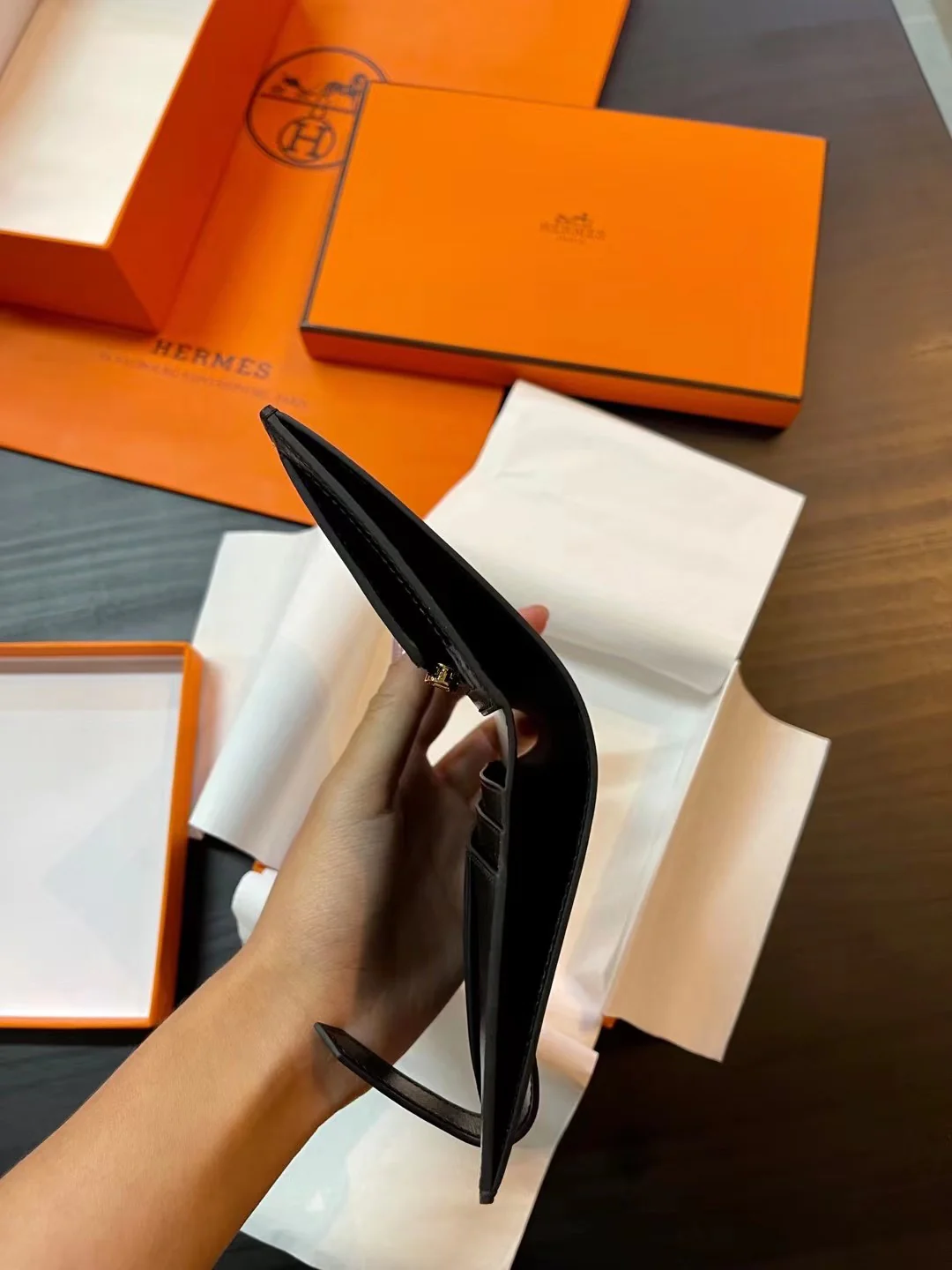 Кардхолдер/шкатулка для клипперов Hermes Bearn - Черный - Золотая пряжка