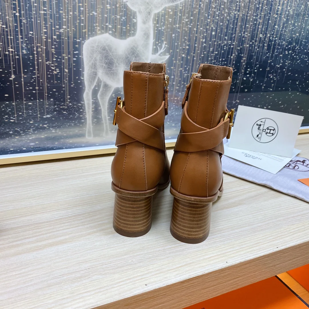 Ботильоны Hermes 2024 - коричневые