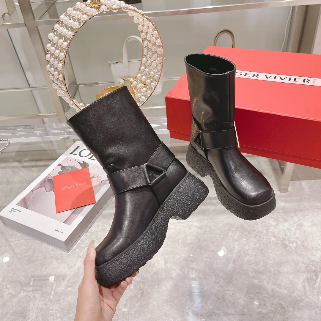 Мотоциклетные ботинки на толстой подошве с металлическими пряжками - 1