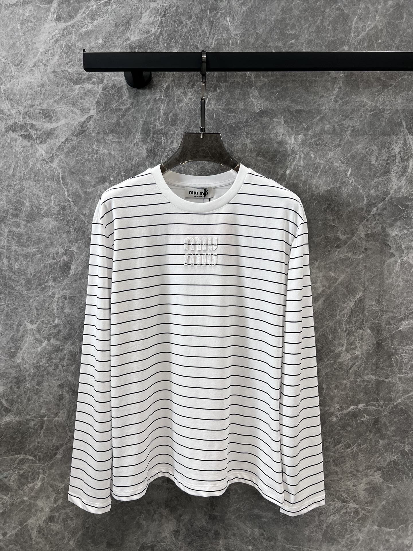 Miu Miu - 2404 - 24ss Весенне-летняя новинка - Полосатая футболка с длинным рукавом - Белая