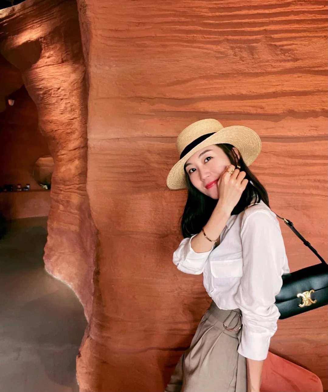 Кожаная сумка через плечо Celine Triomphe - черная