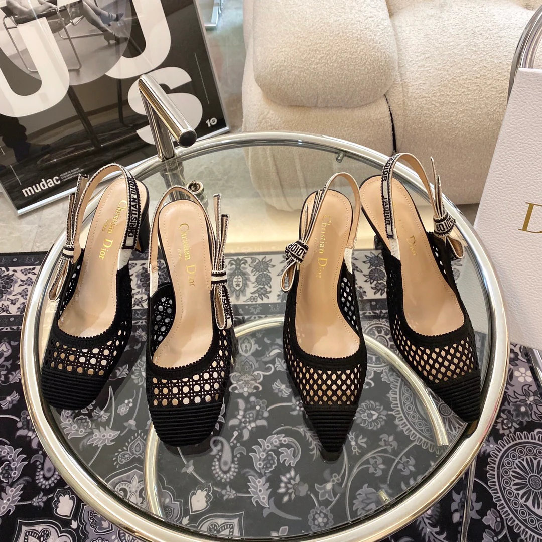 Туфли Dior на низком каблуке из сетчатой ??ткани - Черные - С острым носком - С закругленным носком