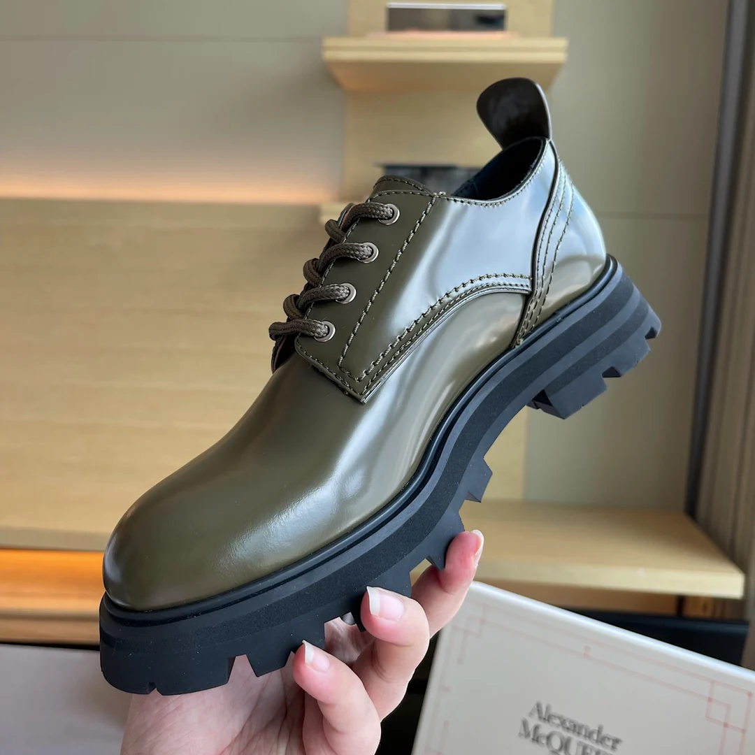 Лоферы на платформе McQueen - темно-зеленые - 1