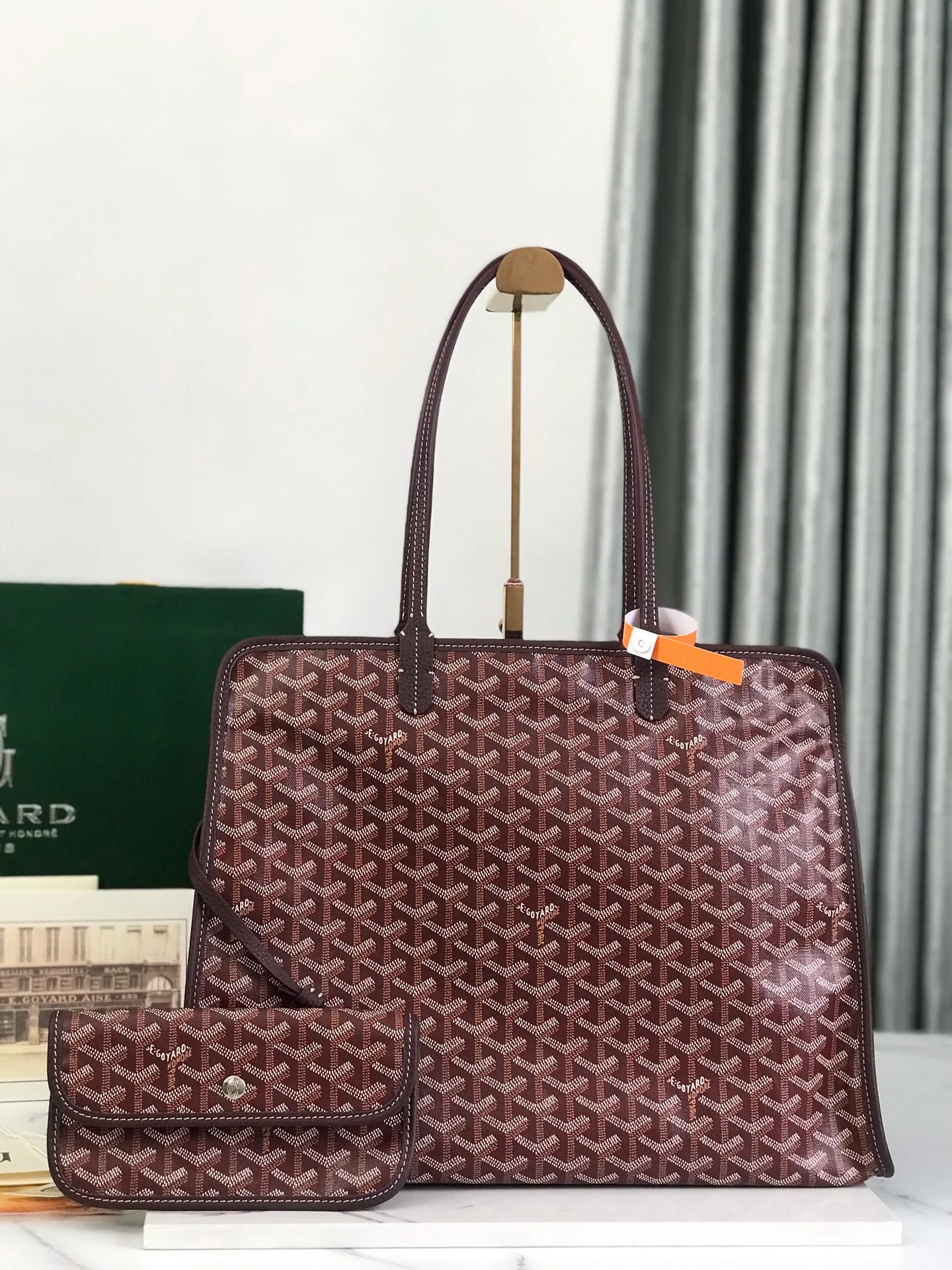 Маленькая складная холщовая сумка Goyard - бордовая.