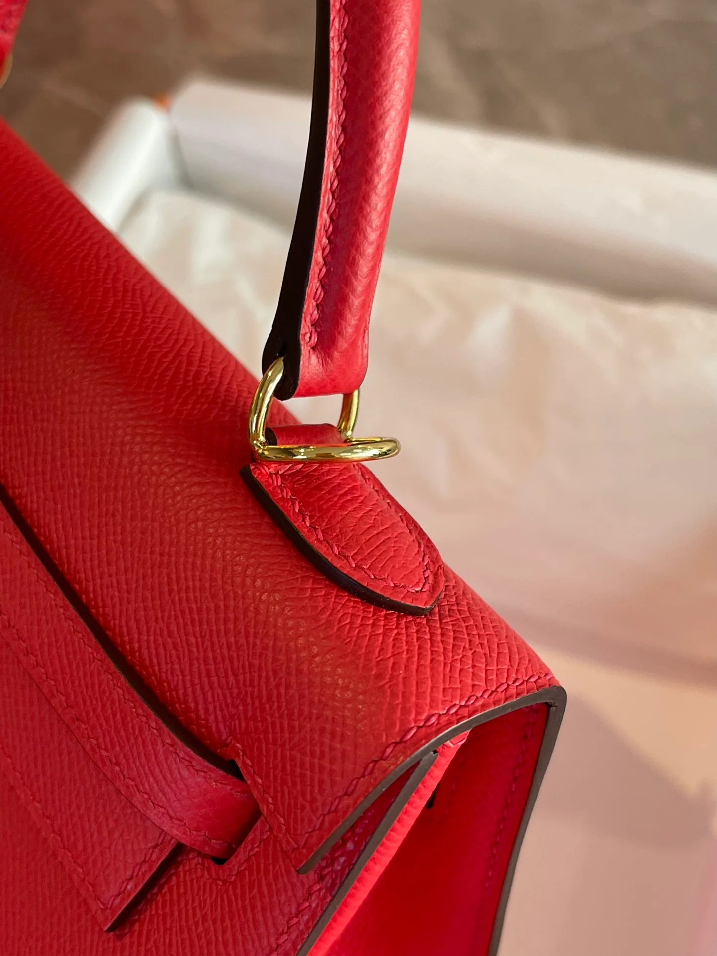 Пряжка Hermes Kelly 25 Epsom Flag Red Gold Buckle
