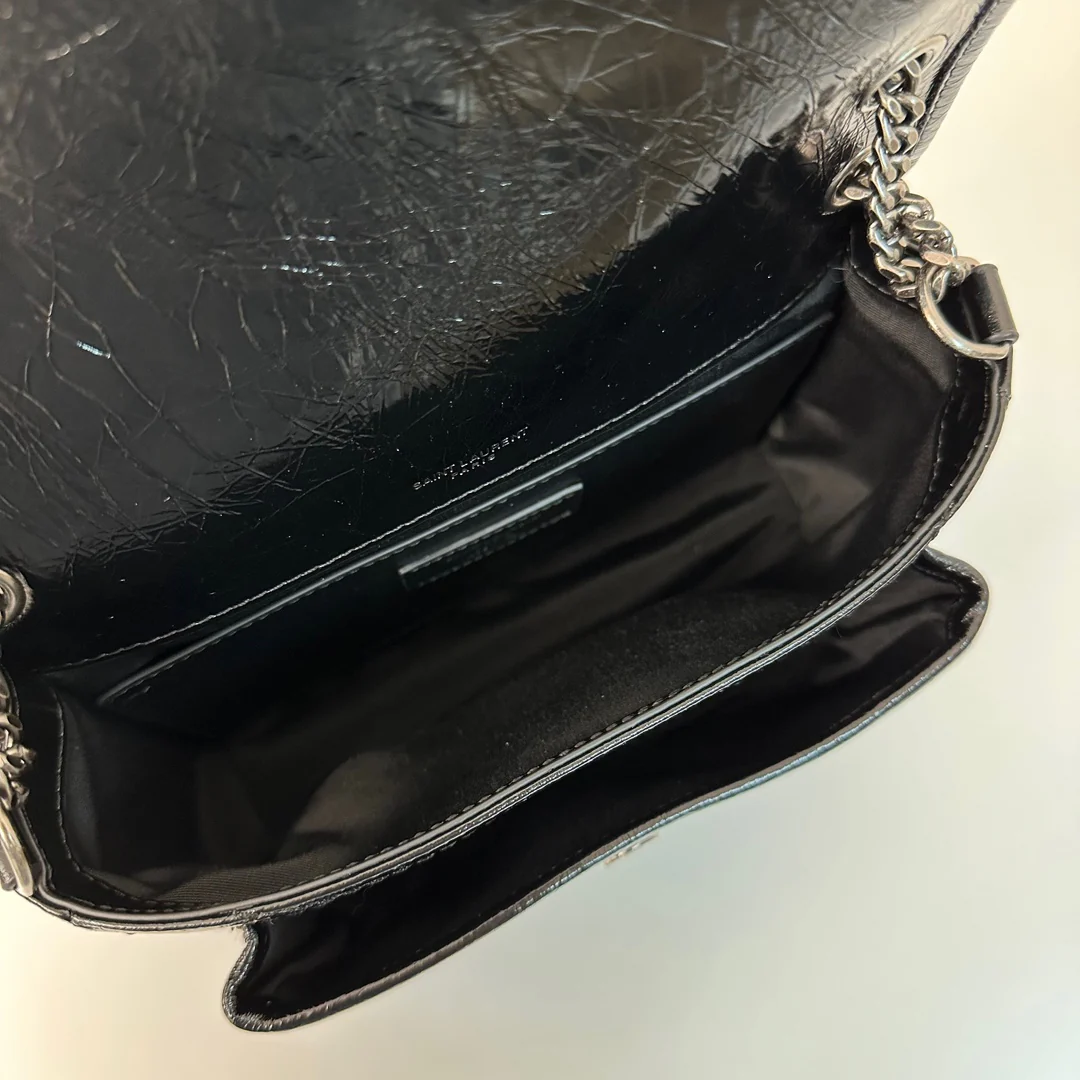 YSL-niki-baby-22cm-leather-black antique silver chain