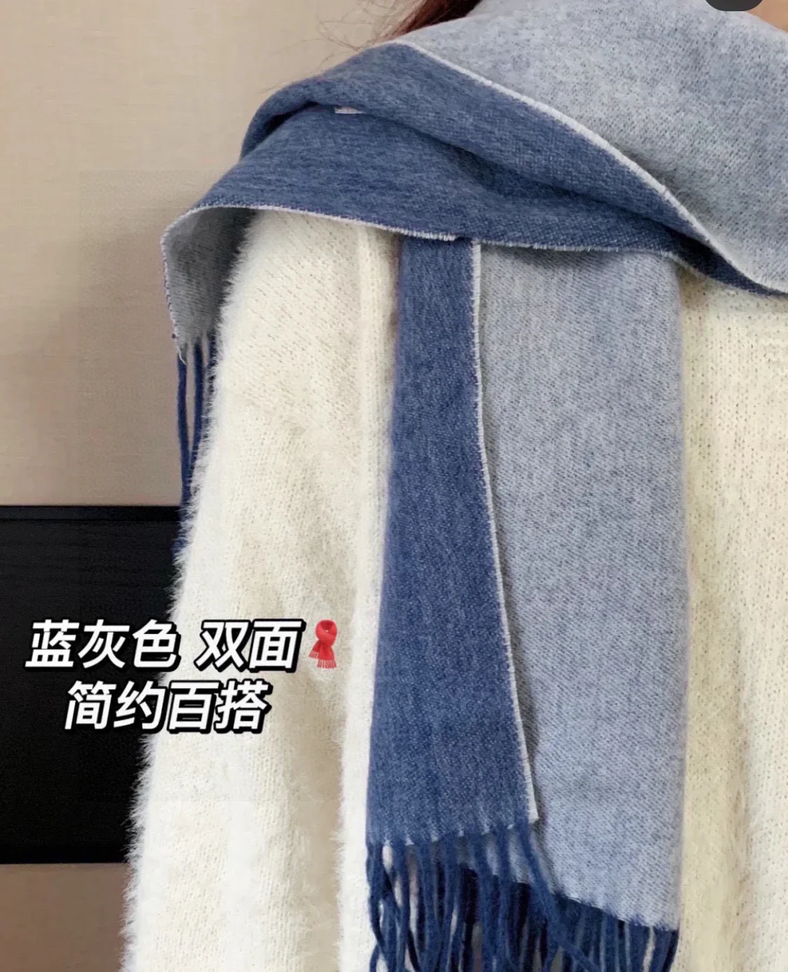 Двусторонняя кашемировая шаль/шарф Hermes - 210 см - синий