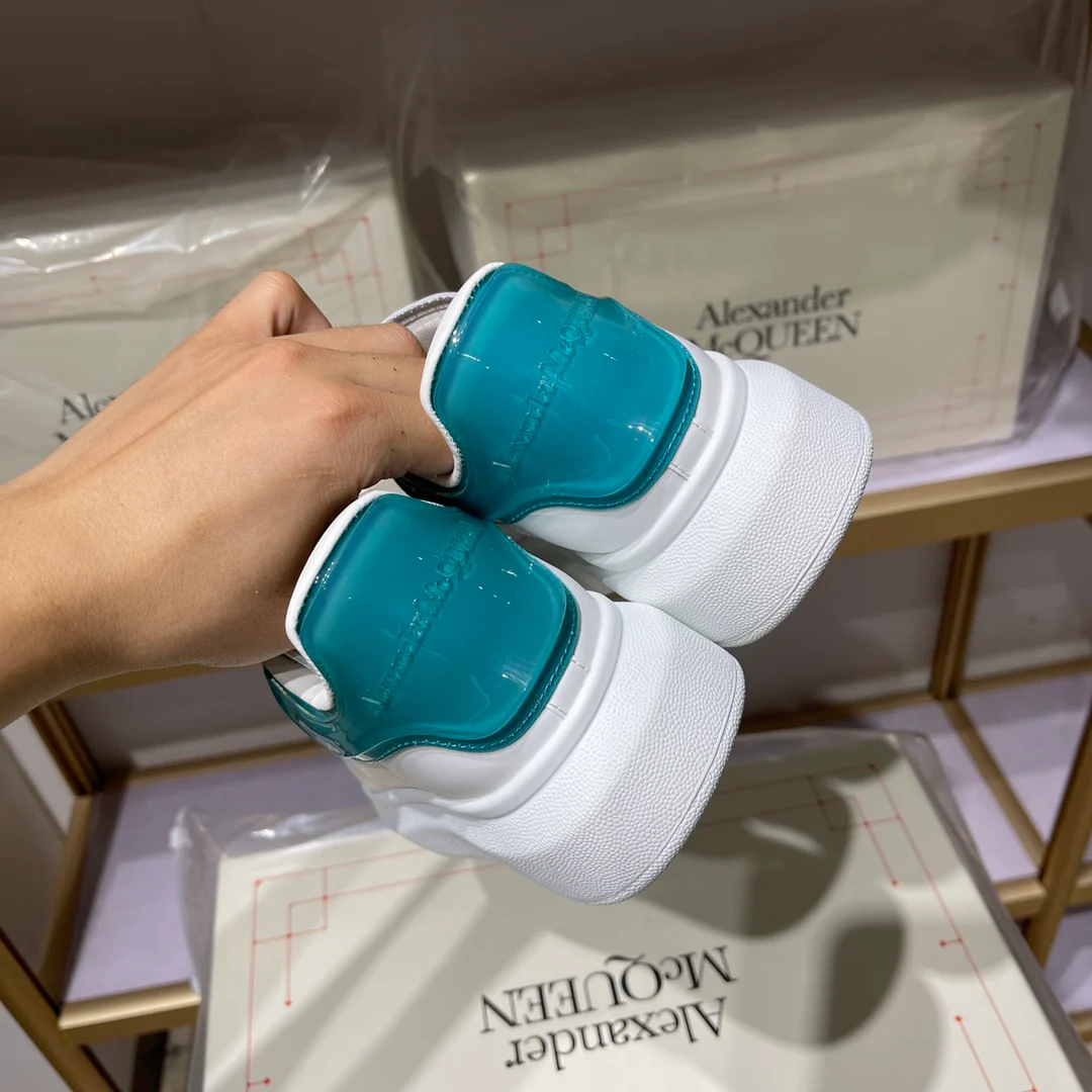 Классические белые кроссовки McQueen - унисекс - с синей эластичной подошвой - премиум-версия