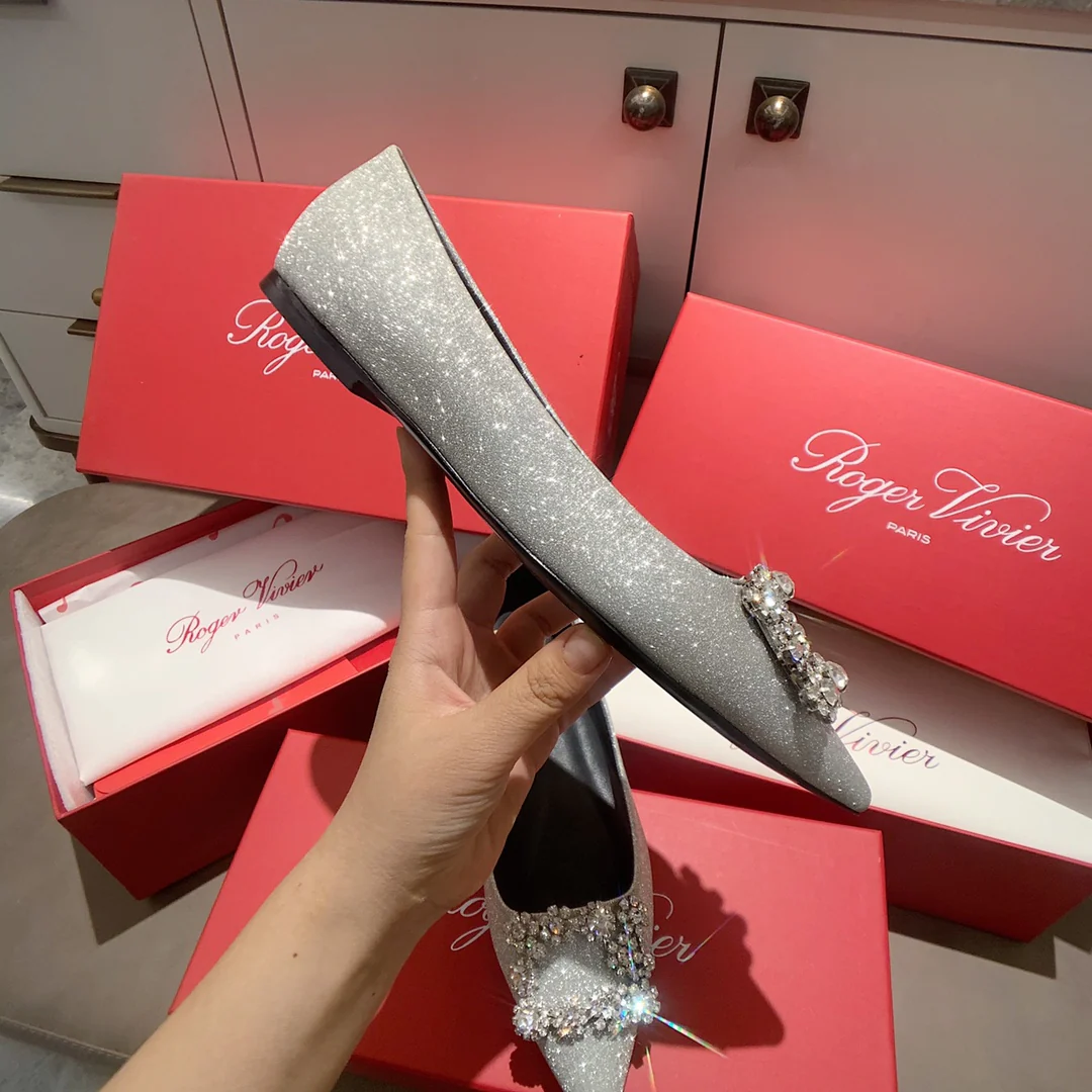 RV - Плоское дно - Шелк с пряжкой из страз - Серебристый