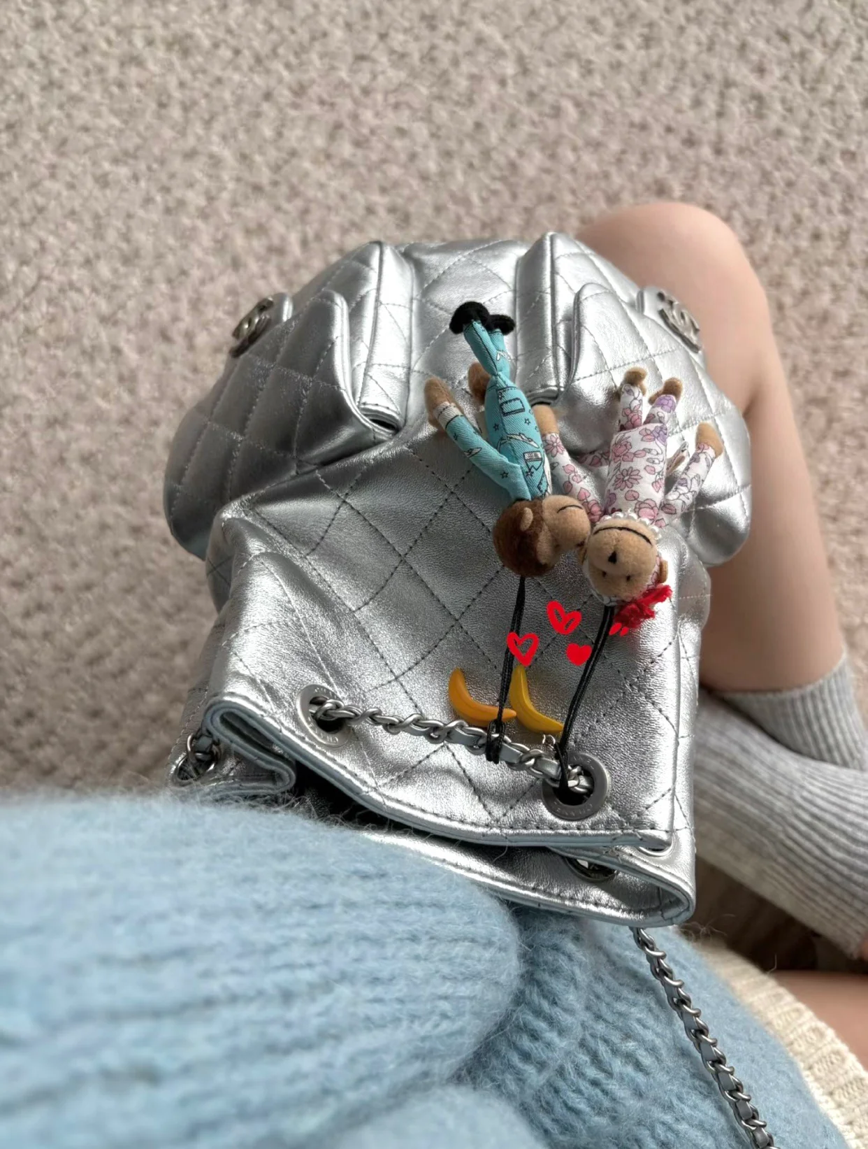 Рюкзак Chanel 25c на завязках - серебристый