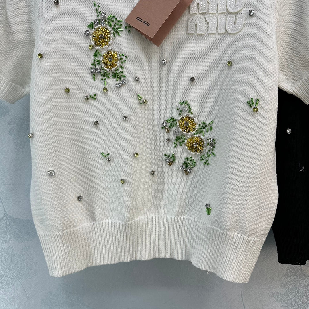 Miu Miu-2404 - Летняя новая толстая вязаная блузка с бисером