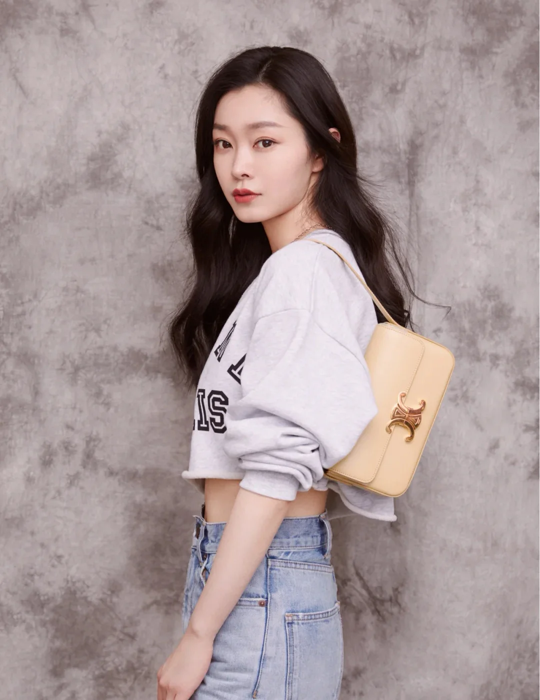 Кожаная сумка через плечо Celine Triomphe - желтая