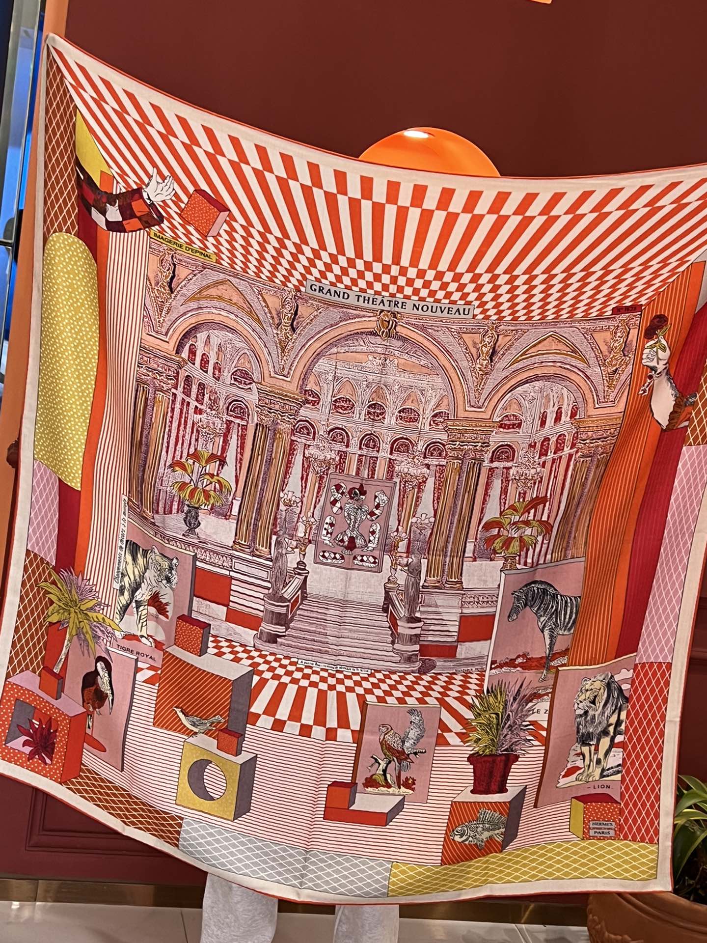 Шарф Hermes Grand Theatre Square Scarf - 140 см - Шелк-кашемир - Оранжевый