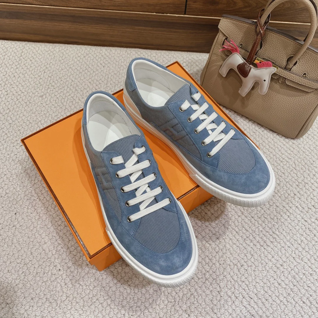 Весенняя коллекция Hermes 2022 — Белые повседневные кроссовки — Унисекс — Джинсово-синие