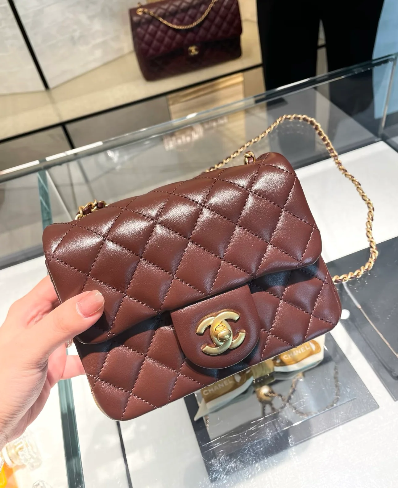 Chanel CF Gold Ball Square Fat Man - Burgundy