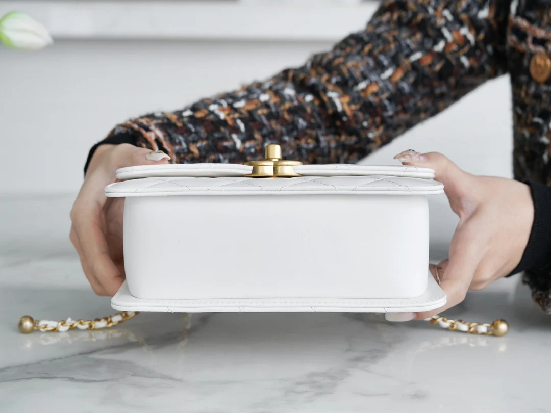 Chanel 24c Double Gold Ball CF Mini 19 White