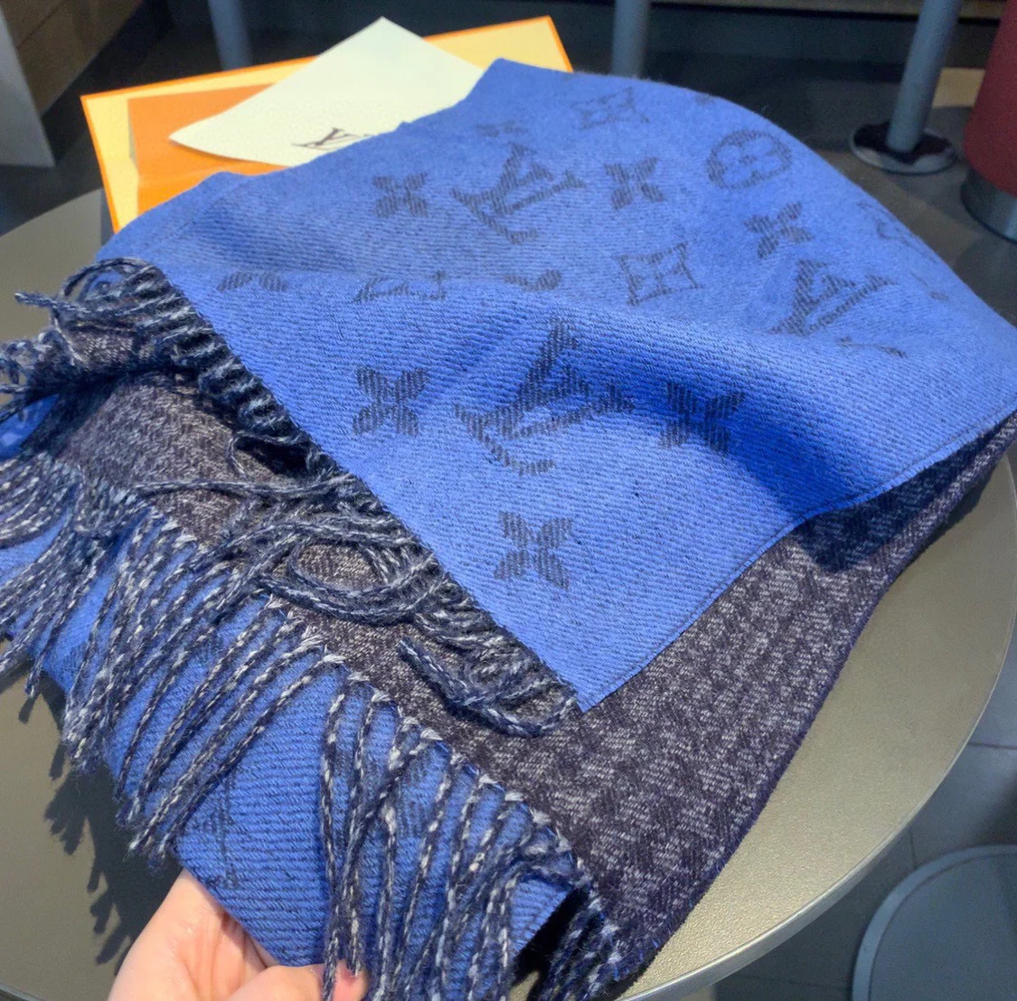 Двусторонний шарф LV Monogram - Смесь шерсти и кашемира - Синий