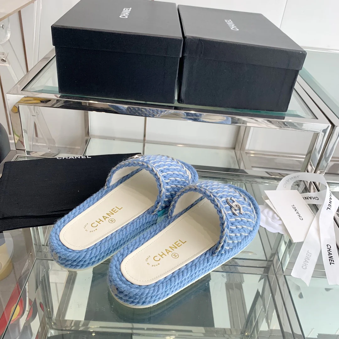 Chanel - Плетеные тапочки - Синие