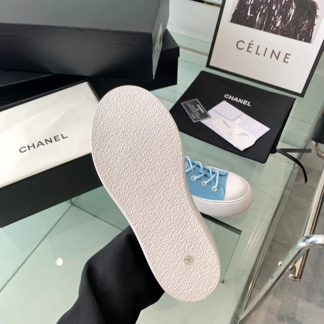 Туфли Chanel 2022 на платформе в форме лампочки - парусиновые - платформа 5 см - 1