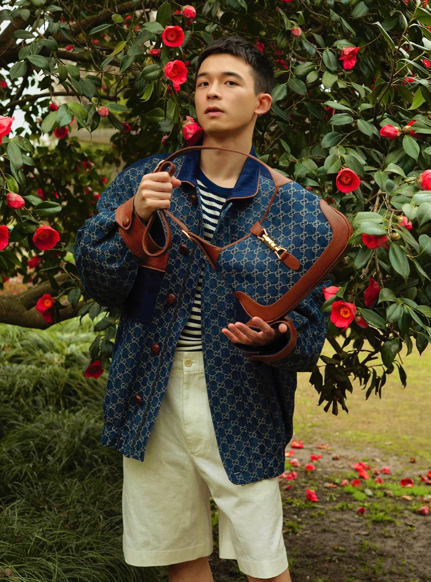 Gucci-经典 Jackie 丹宁牛仔帆布手袋-上身图参考 腋下包