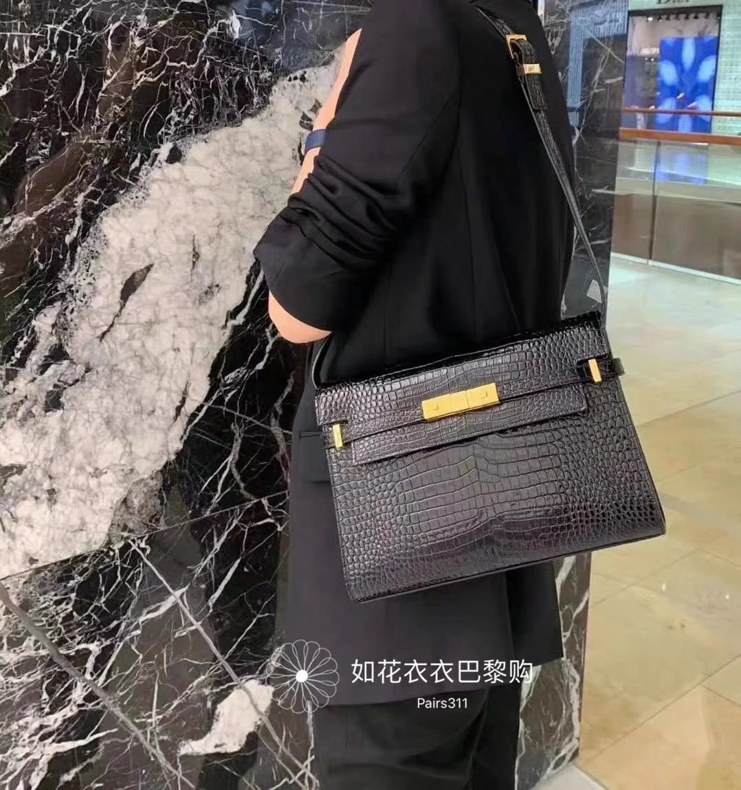 Сумка через плечо YSL Manhattan с тиснением под крокодиловую кожу