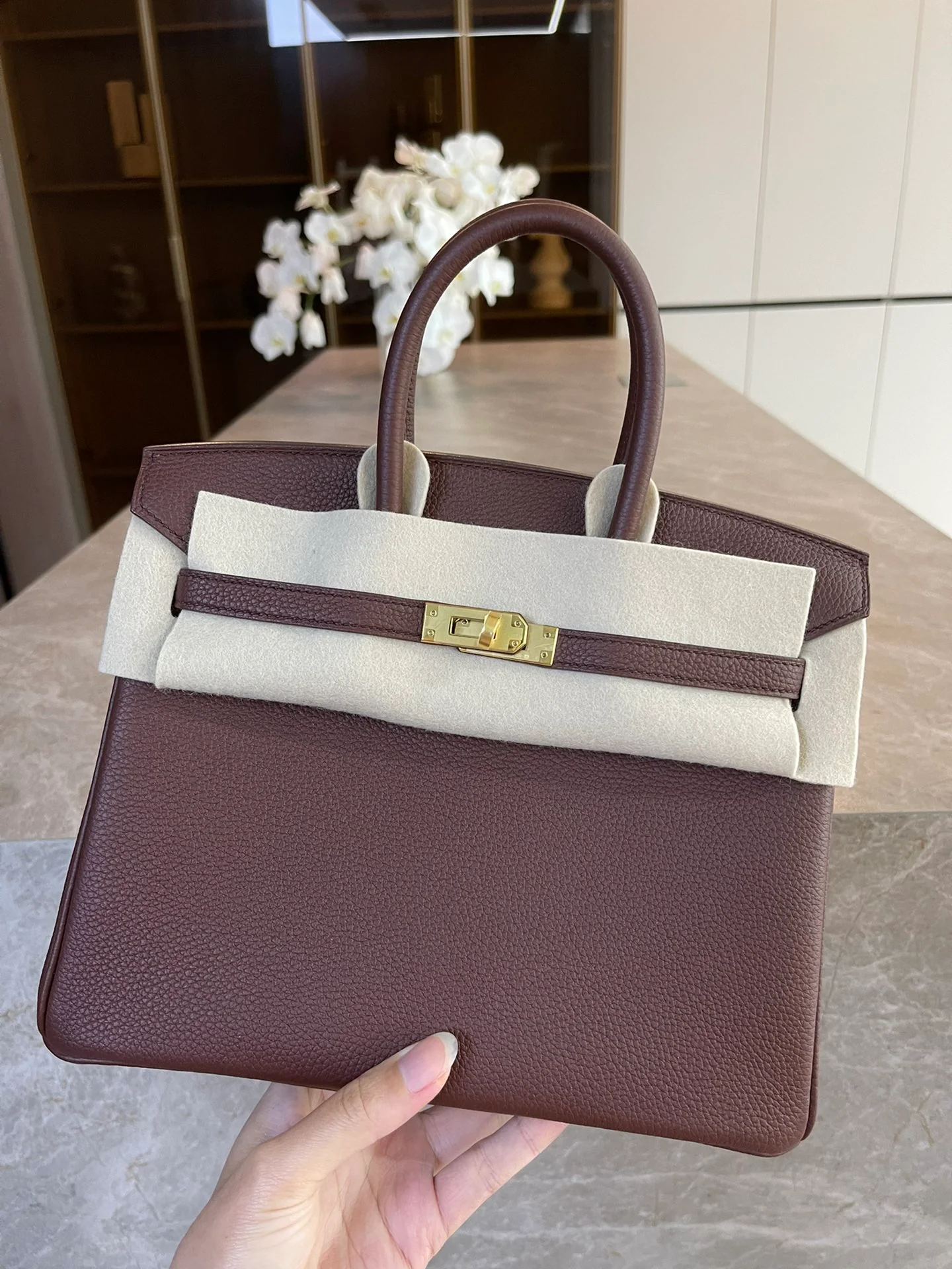 Сумка Hermes Birkin 25 Togo цвета ?Гавана? с золотой пряжкой