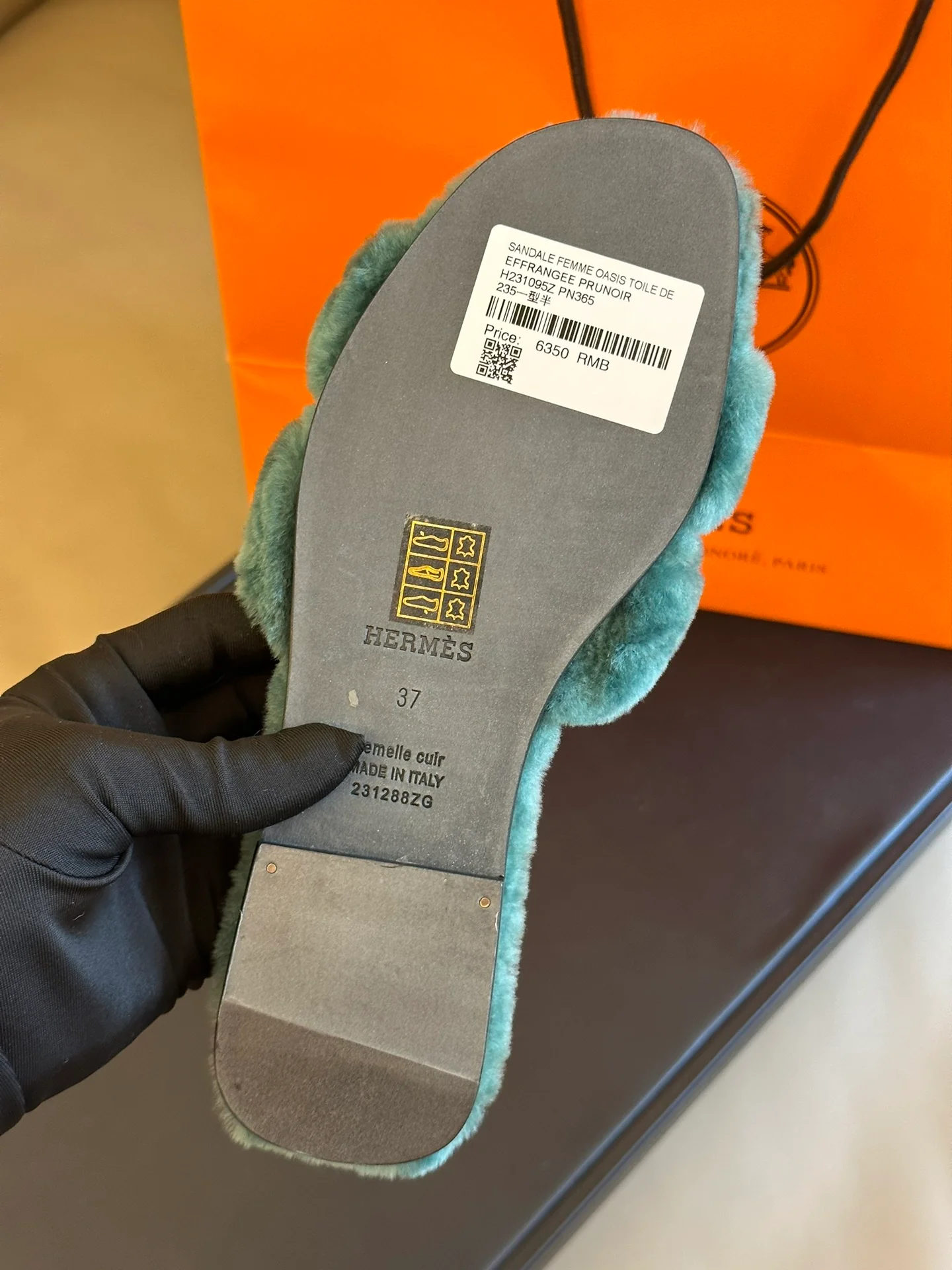 Шерстяные тапочки Hermes 2024 года - зеленые