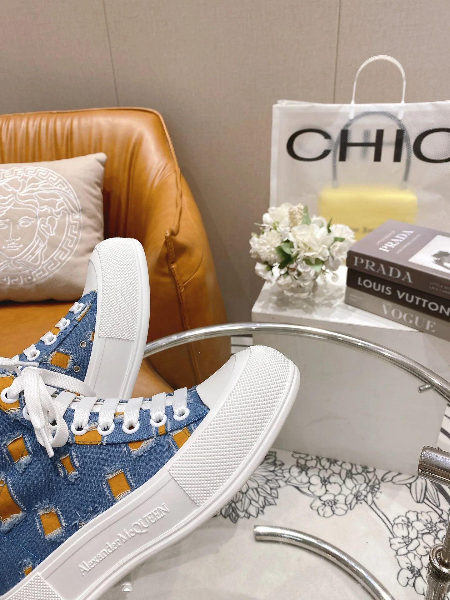 Кроссовки на платформе McQueen из парусины - джинсовый лоскутный дизайн - парный стиль