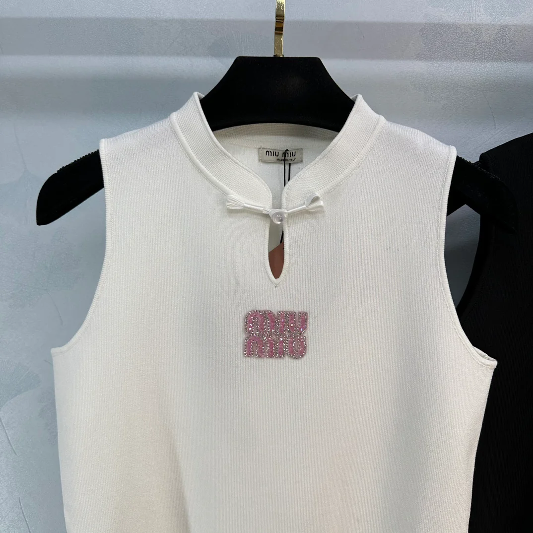 Miu Miu-2404 - Вязаный жилет с китайским воротником - Розовый логотип