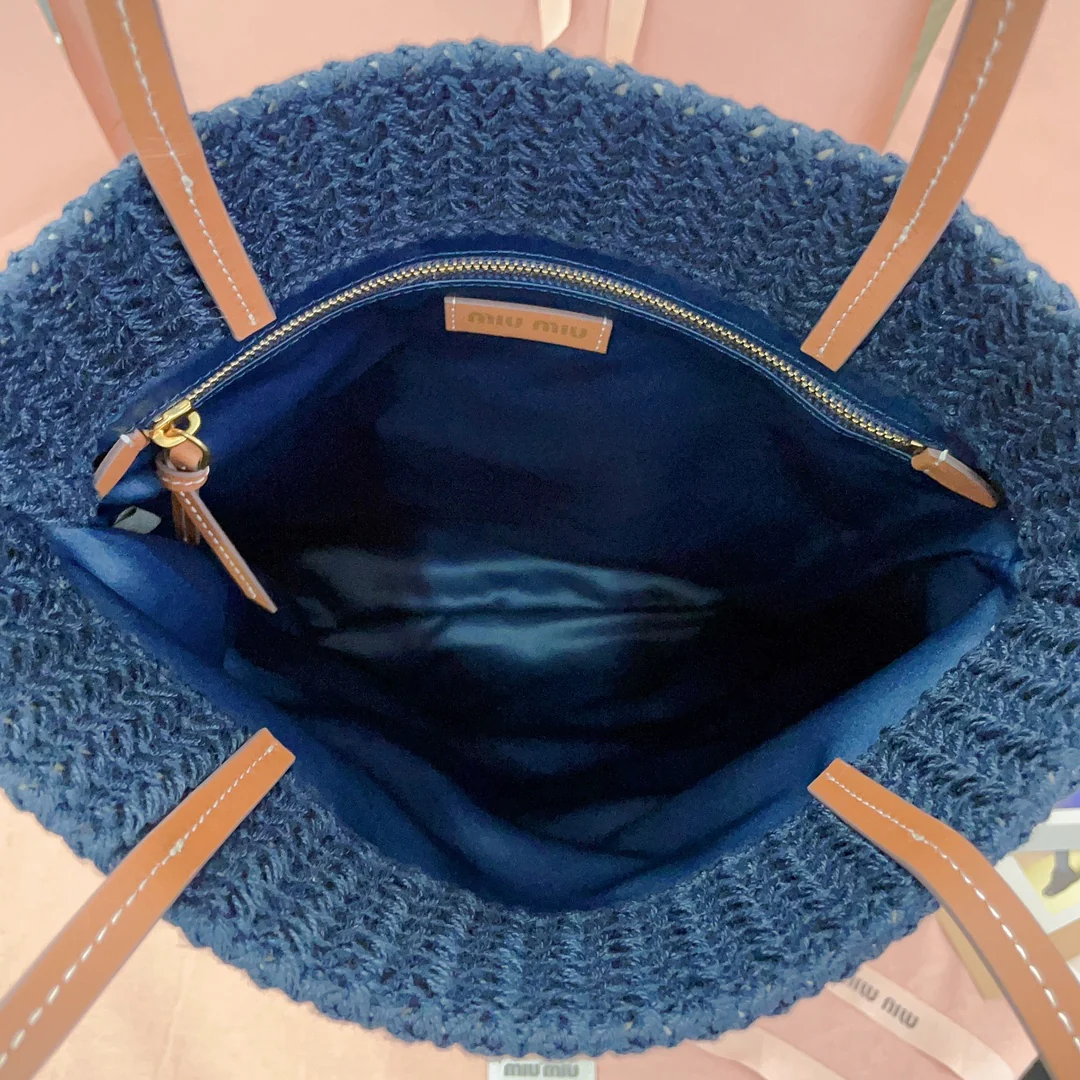 Miu Miu - Плетеная сумка-тоут из рафии и хлопка