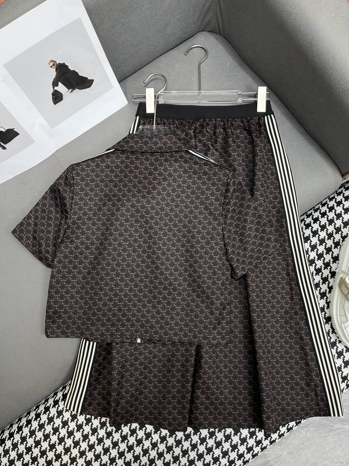 Комплект Celine 2404-24ss весна/лето: топ и юбка с воротником-молнией, черный.