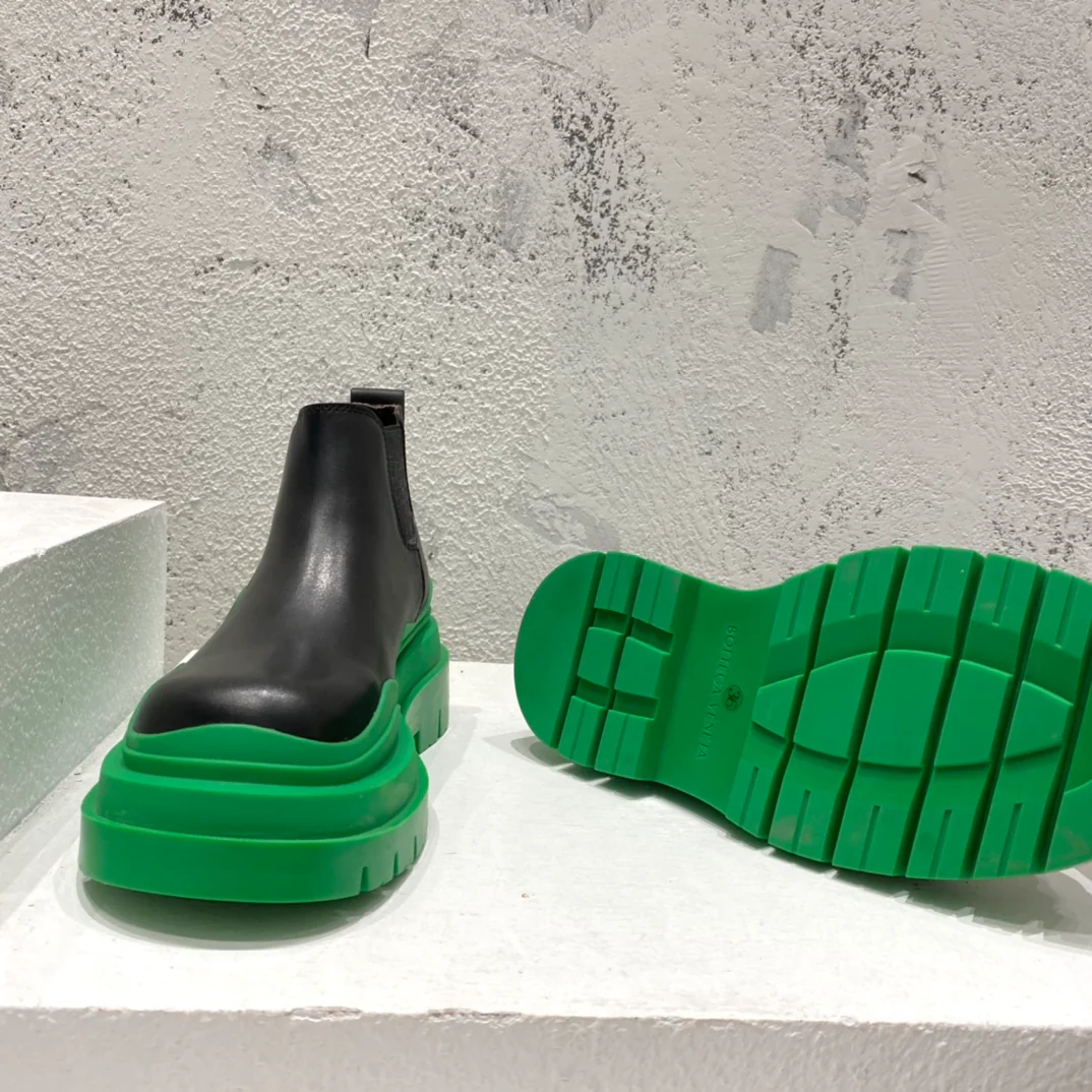 BV-22ss - Британские ретро-ботинки до щиколотки - Унисекс - Черные с зеленой подошвой