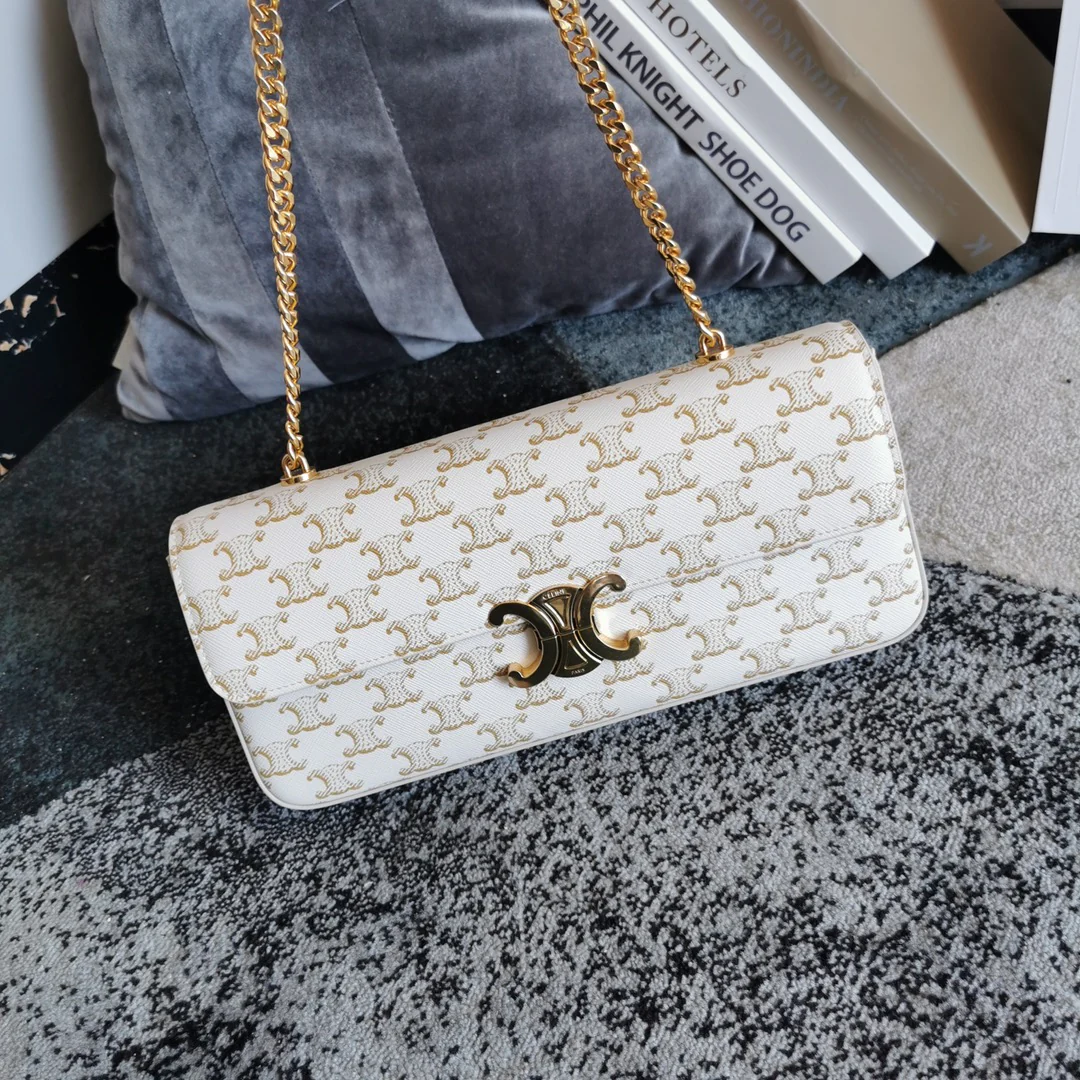 Celine - Удлиненная цепочка - Сумка под мышкой - Монограмма, белый цвет