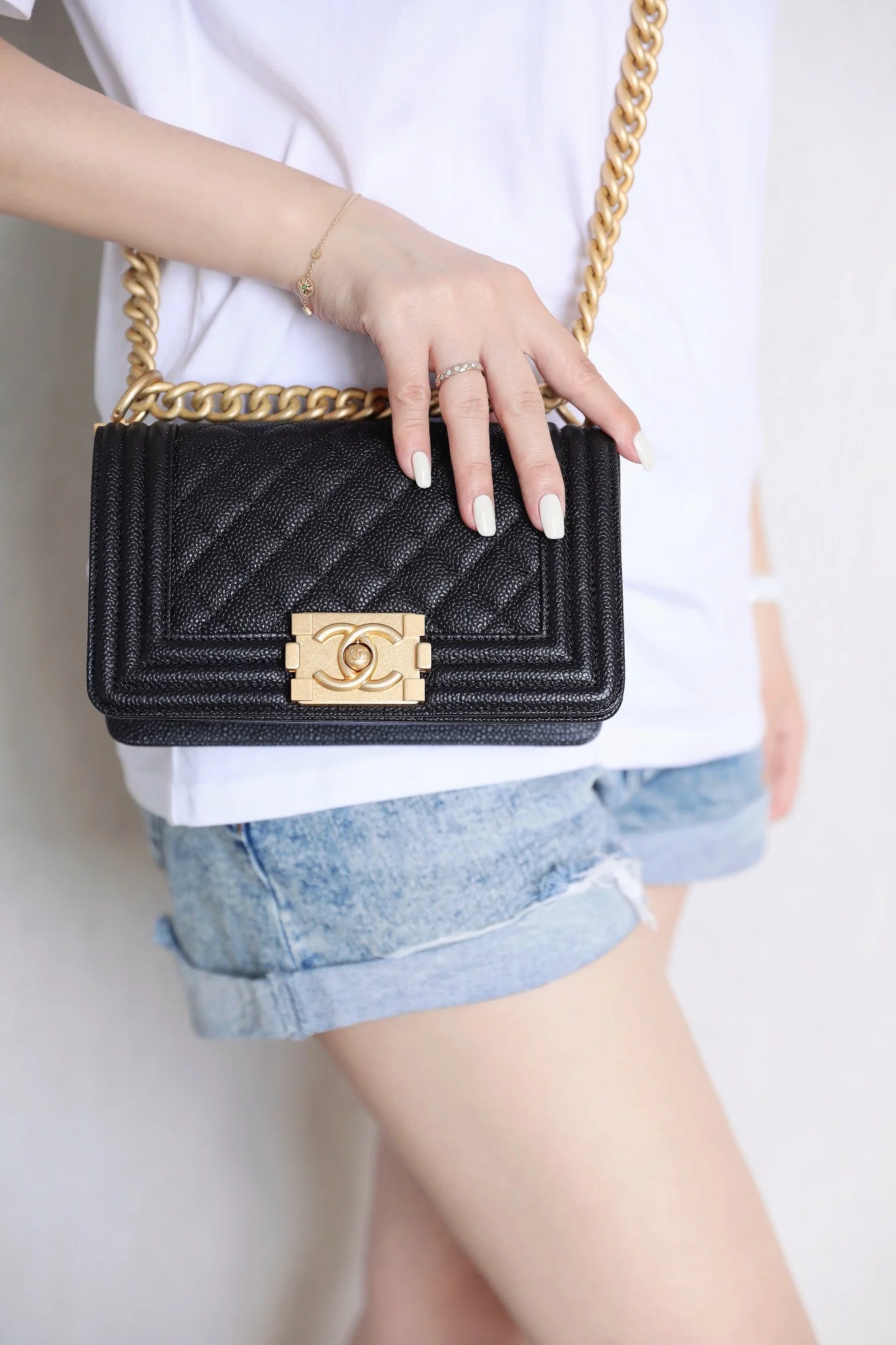 Chanel Le Boy Crystal Diamond Pattern Caviar - Medium - Black Gold