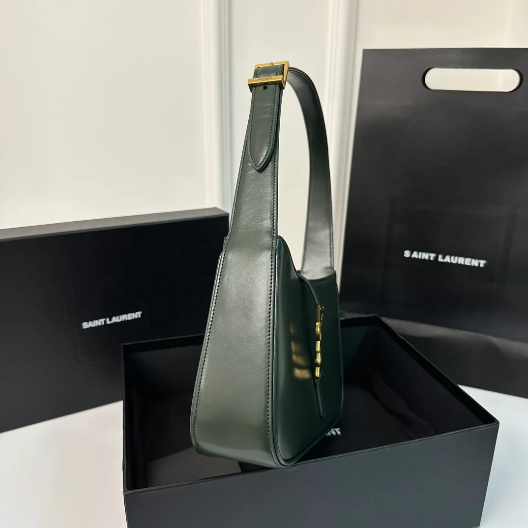 Кожаная сумка через плечо YSL Le 5 A 7 - темно-зеленая