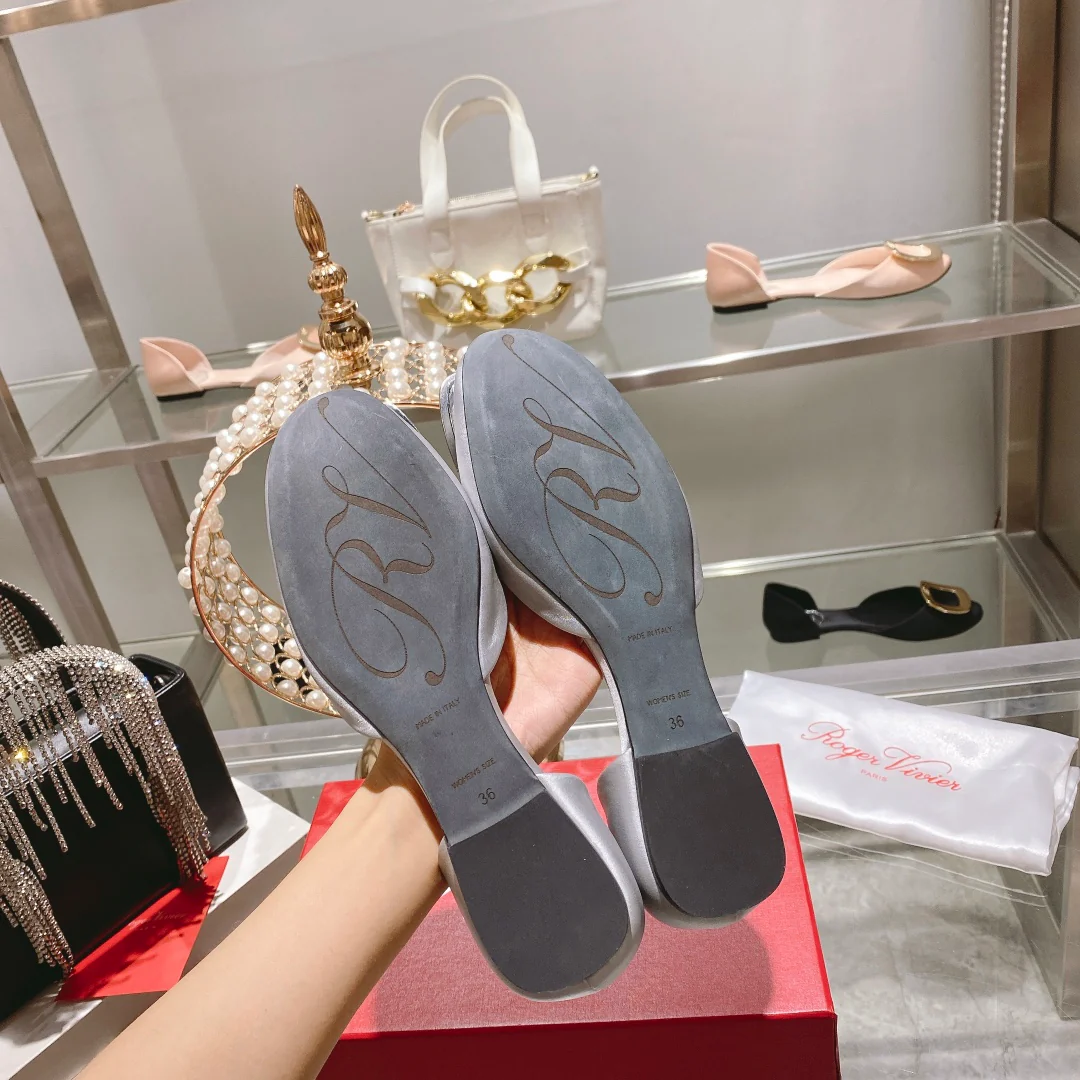 Обувь RV - Новинка весны/лета 2023 - Шелковый атлас с ажурной отделкой - Балетки - Серебристый