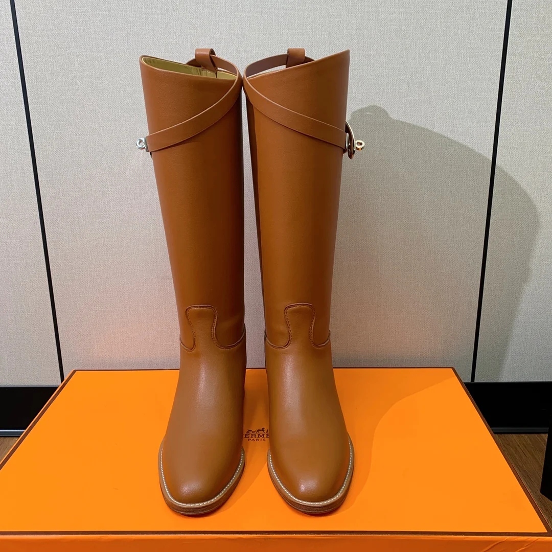 Сапоги для верховой езды Hermes Kelly с пряжкой - коричневые