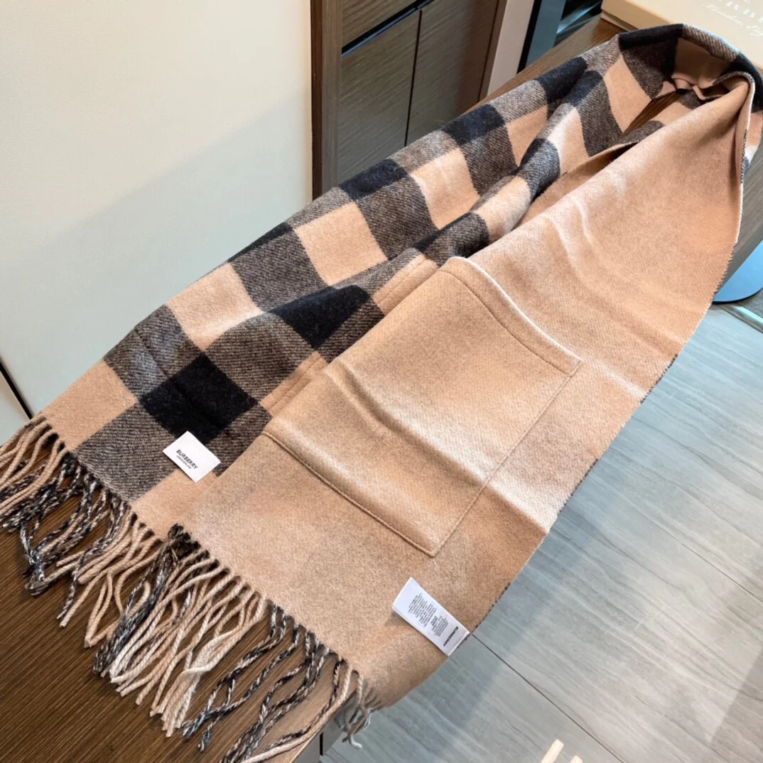 Шарф/шаль Burberry с карманом - 40 см - 200 см - 100% кашемир - коричневый