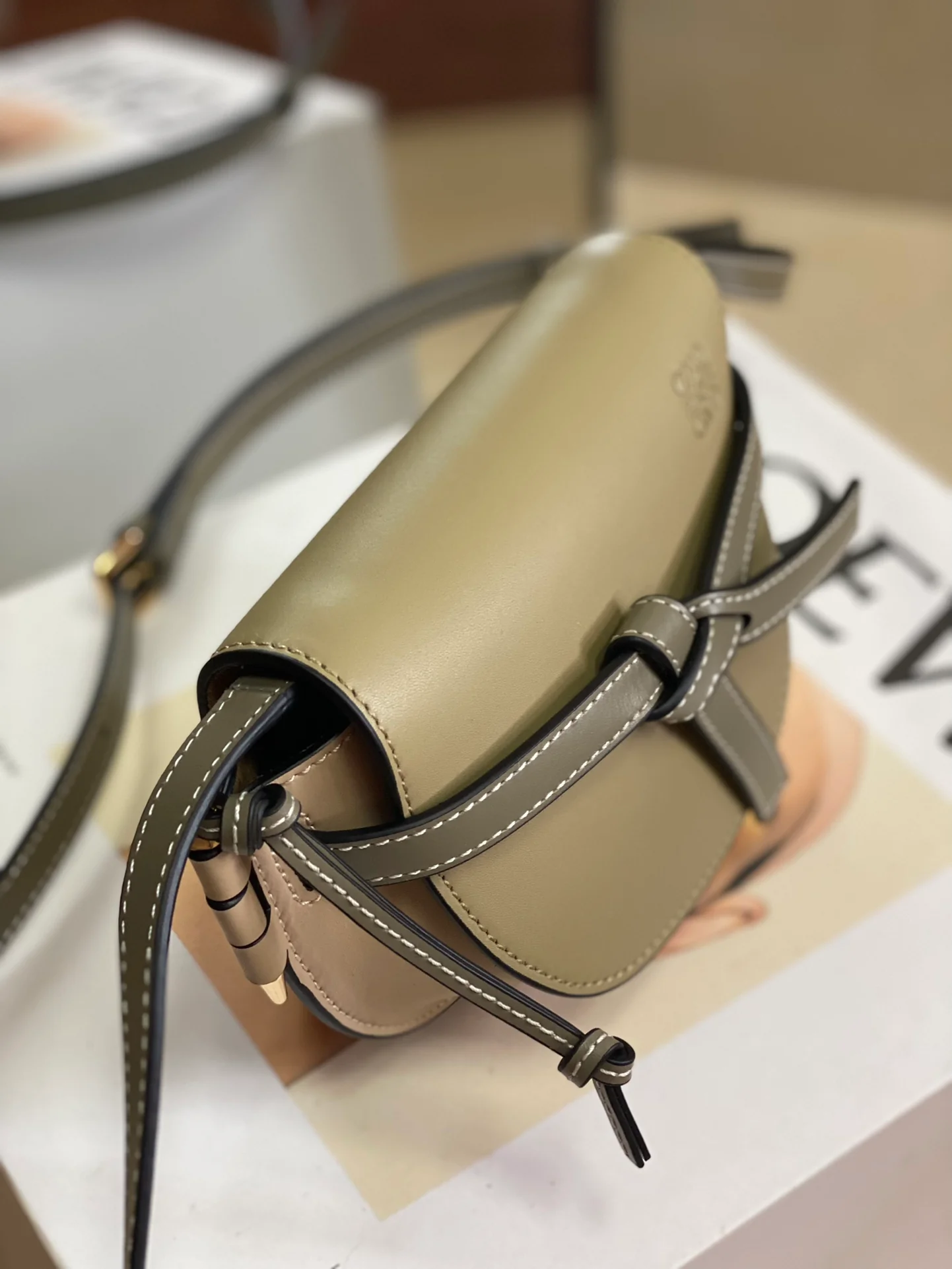 Loewe-gate-dual-milk-gray and green-panel mini