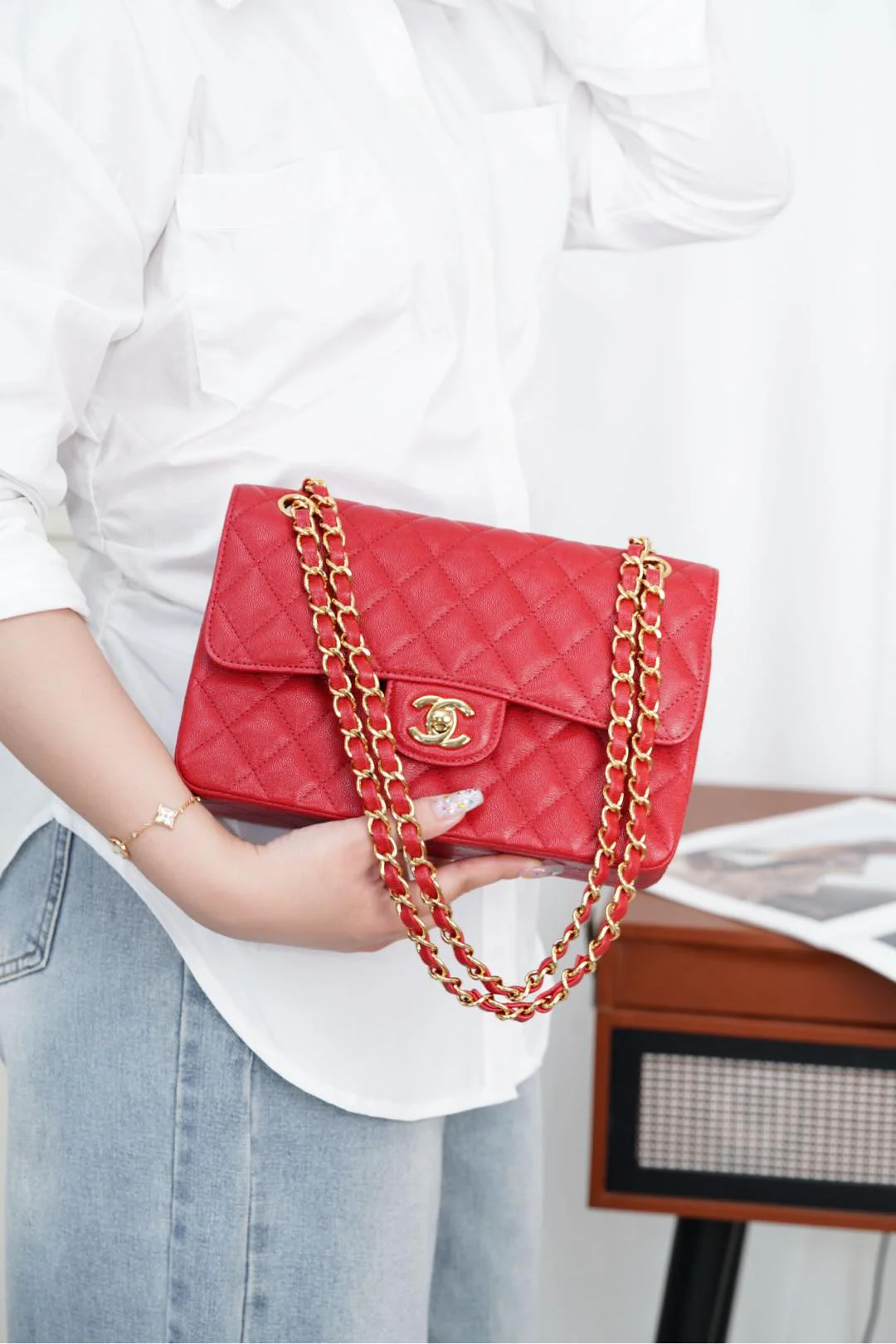 Chanel Classic Flap Leather - Red - Small