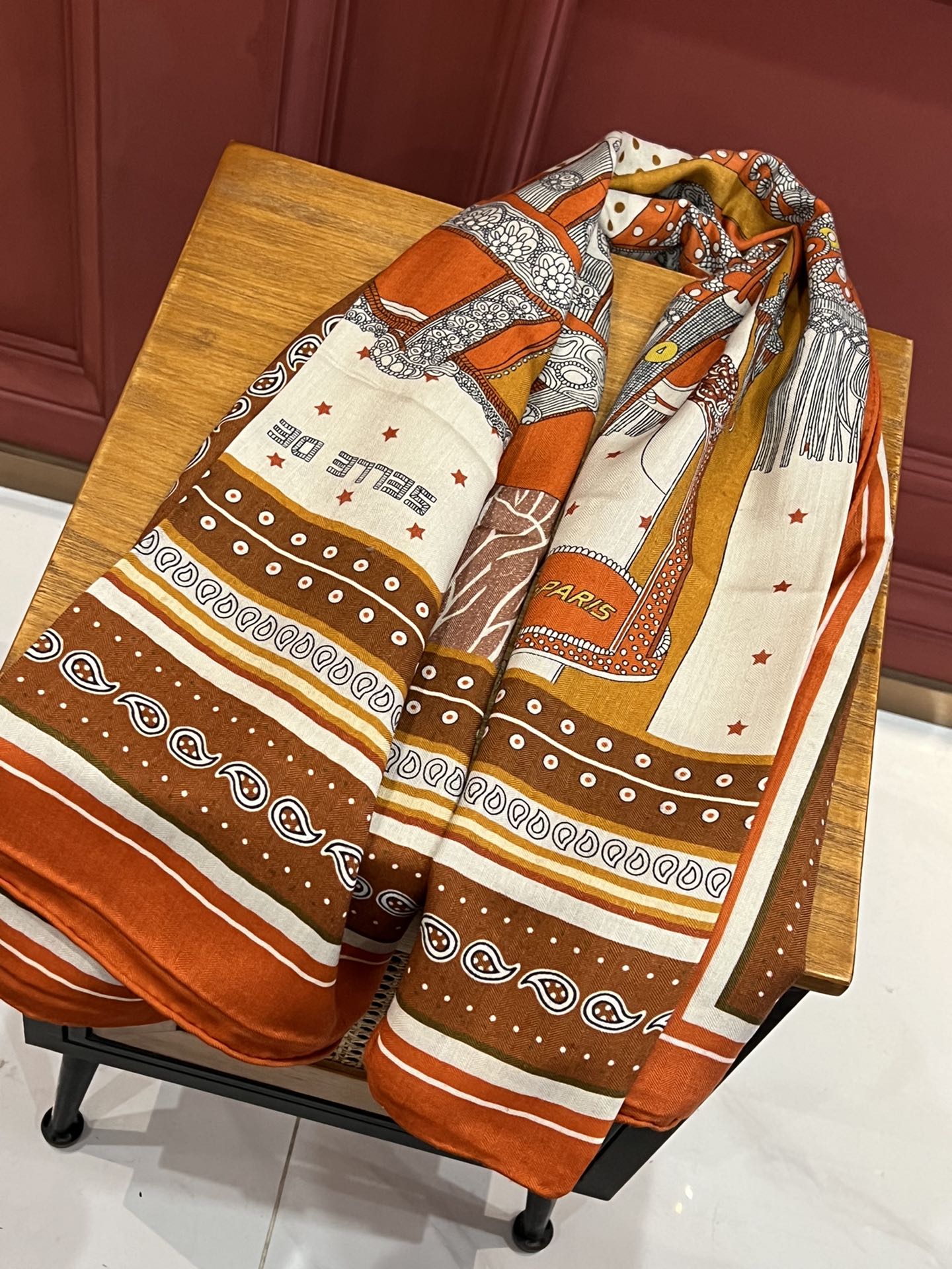 Элегантное двустороннее седло Hermes - 140-140 см - Шелк-кашемир - Оранжевый