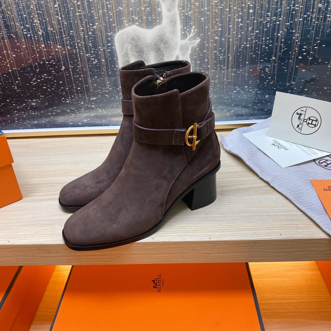Ботильоны Hermes 2023 из телячьей кожи - темно-коричневые