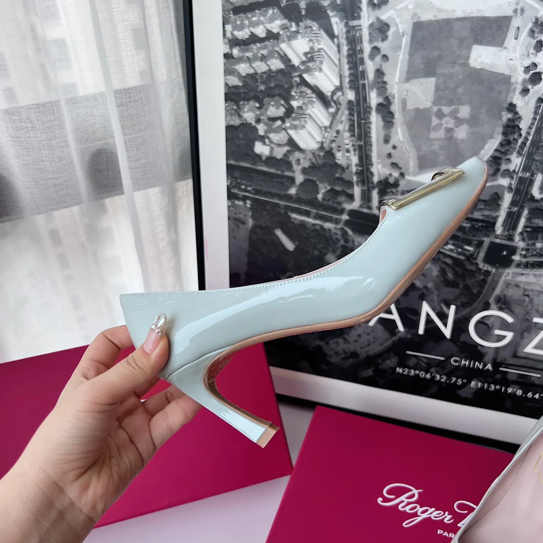 Туфли RV - классические туфли на высоком каблуке - 7-5 см - серо-голубые